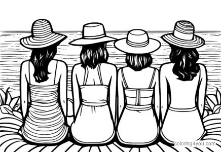 Grupo de amigos usando diferentes sombreros para el sol en la playa