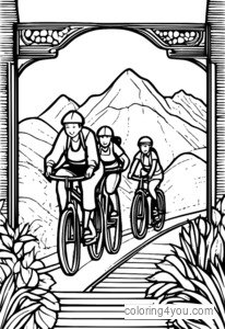 Een gezin van drie fietsen door een uitdagend terrein