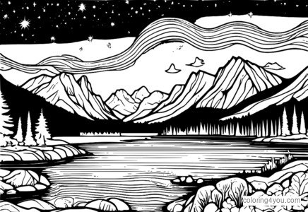 Aurora borealis-ის მეტეორული შხაპის საღებარი გვერდები მსროლელი ვარსკვლავებით და ჩრდილოეთის განათების ფერადი ჩვენებით.