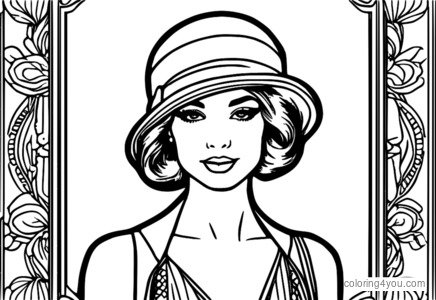 Portret kobiety ubranej w beret, opaskę na głowę i aksamitny kapelusz Cloche w stylu szalonych lat dwudziestych.