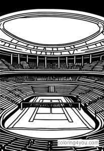 Arena tat-tennis bil-lejl b'partitarji illuminati mid-dwal tal-istadium.