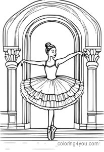 rinceoirí bailé ildaite i tutus i gcúlra bándearg agus gorm