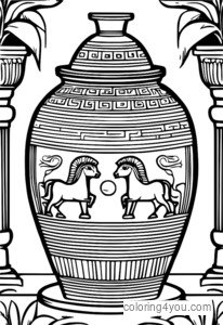 Hydria grecească antică, cu scene mitologice
