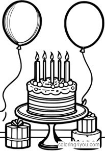 ilustrasi berwarna-warni kek hari jadi dengan lilin dan belon.