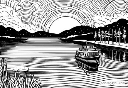 Ferry traversant une rivière la nuit sous un ciel étoilé