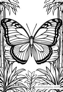 Stunning illustration of a blue morpho butterfly in a jungle clearing