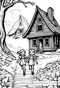 Hansel y Gretel escapando de la casa de la bruja