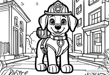 litasíðu af Marshall slökkviliðshvolpinum frá Paw Patrol að slökkva eld