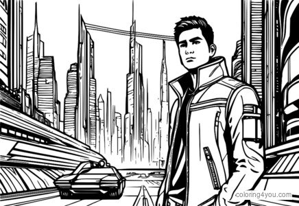 Enhypen Jay Sunoo futuristiske by fargesider.