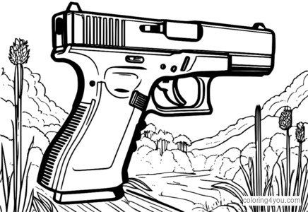 Satriecoša Glock 19 krāsojamā lapa naktī ar mierīgu fonu
